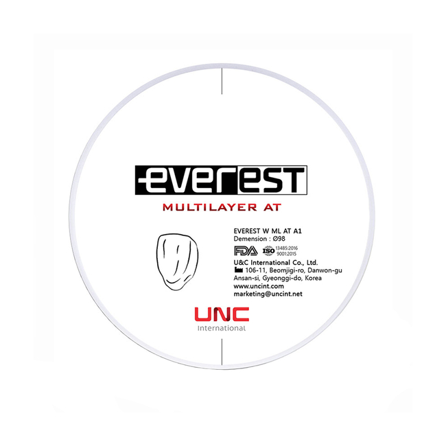 Everest Multilayer AT - циркониевый диск многослойный, предварительно окрашенный, диаметр 98 мм, толщина 12 мм | UNC (Ю. Корея)