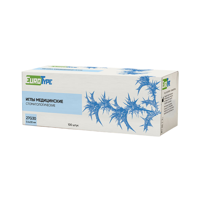Карпульные иглы EuroType, размер 27G 0,4х30 мм, 100 шт. | EuroType (Россия)